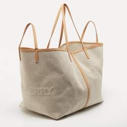 Pre Owned Burberry Beige Canvas and Leather XL Beach Tote