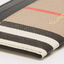 مملوكة مسبقًا Burberry Beige/Black Icon Stripe Coated Canvas and Leather Card Holder