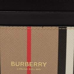 مملوكة مسبقًا Burberry Beige/Black Icon Stripe Coated Canvas and Leather Card Holder
