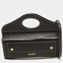 Pre Owned Burberry Black Leather Mini Pocket Strap Clutch