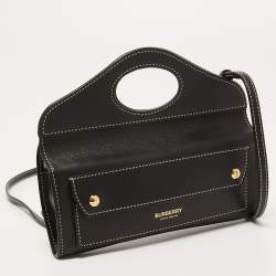 Pre Owned Burberry Black Leather Mini Pocket Strap Clutch