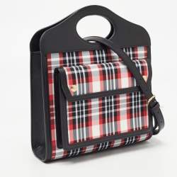 Pre Owned Burberry Black/Red Vintage Check Fabric and Leather Mini Pocket Bag