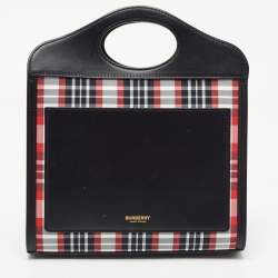 Pre Owned Burberry Black/Red Vintage Check Fabric and Leather Mini Pocket Bag