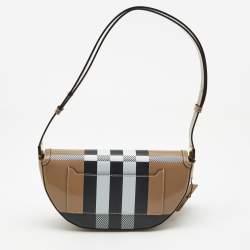 Pre Owned Burberry Beige Check Leather Small Olympia Shoulder Bag