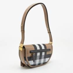 Pre Owned Burberry Beige Check Leather Small Olympia Shoulder Bag