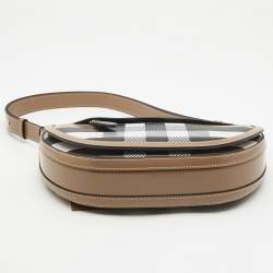 Pre Owned Burberry Beige Check Leather Small Olympia Shoulder Bag