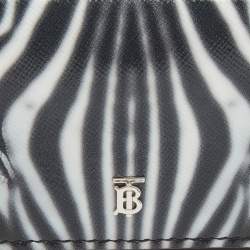 Pre Owned Burberry Black/White Zebra Print Leather Jessie Chain Card Case 