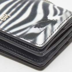 Pre Owned Burberry Black/White Zebra Print Leather Jessie Chain Card Case 
