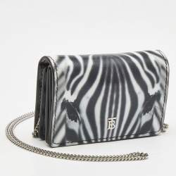 Pre Owned Burberry Black/White Zebra Print Leather Jessie Chain Card Case 