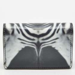 Pre Owned Burberry Black/White Zebra Print Leather Jessie Chain Card Case 