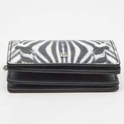 Pre Owned Burberry Black/White Zebra Print Leather Jessie Chain Card Case 