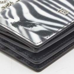 Pre Owned Burberry Black/White Zebra Print Leather Jessie Chain Card Case 