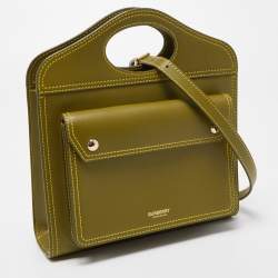 Pre Owned Burberry Junifer Green Leather Mini Pocket Tote