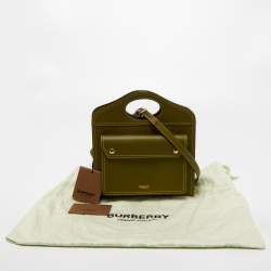 Pre Owned Burberry Junifer Green Leather Mini Pocket Tote
