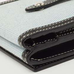 Pre Owned Burberry Light Blue/Black Canvas and Leather Luna French Wallet