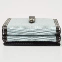 Pre Owned Burberry Light Blue/Black Canvas and Leather Luna French Wallet