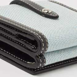 Pre Owned Burberry Light Blue/Black Canvas and Leather Luna French Wallet