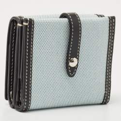 Pre Owned Burberry Light Blue/Black Canvas and Leather Luna French Wallet