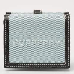 Pre Owned Burberry Light Blue/Black Canvas and Leather Luna French Wallet