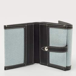 Pre Owned Burberry Light Blue/Black Canvas and Leather Luna French Wallet