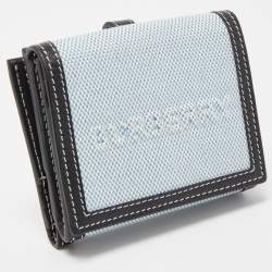 Pre Owned Burberry Light Blue/Black Canvas and Leather Luna French Wallet
