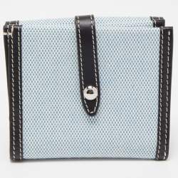Pre Owned Burberry Light Blue/Black Canvas and Leather Luna French Wallet