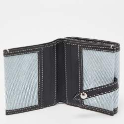 Pre Owned Burberry Light Blue/Black Canvas and Leather Luna French Wallet