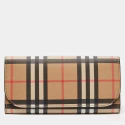 Burberry Beige House Check Coated Canvas Flap Continental Wallet