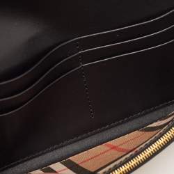 Pre Owned Burberry Beige House Check Coated Canvas Flap Continental Wallet