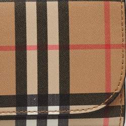 Pre Owned Burberry Beige House Check Coated Canvas Flap Continental Wallet