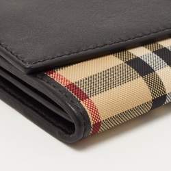 Burberry Black/Beige House Check Canvas and Leather Flap Continental Wallet