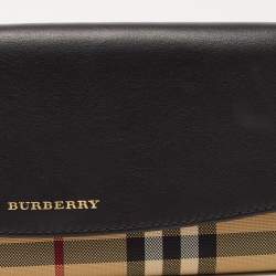 Burberry Black/Beige House Check Canvas and Leather Flap Continental Wallet