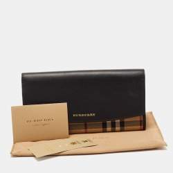 Burberry Black/Beige House Check Canvas and Leather Flap Continental Wallet