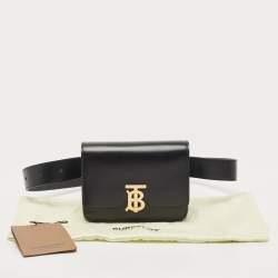 Pre Owned Burberry Black Leather TB Belt Bag