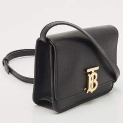 Pre Owned Burberry Black Leather Mini TB Shoulder Bag