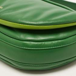 Pre Owned Burberry Two Tone Green Leather Small Olympia Shoulder Bag