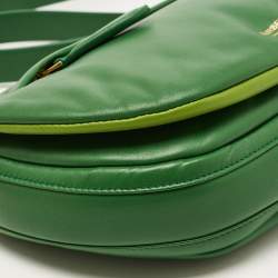 Pre Owned Burberry Two Tone Green Leather Small Olympia Shoulder Bag