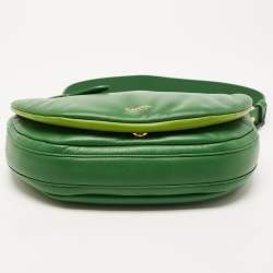 Pre Owned Burberry Two Tone Green Leather Small Olympia Shoulder Bag