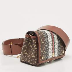 Pre Owned Burberry Brown TB Monogram Coated Canvas and Leather Hackberry Crossbody Bag