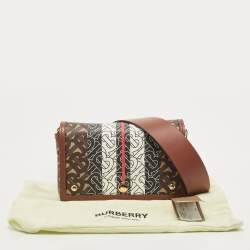 Pre Owned Burberry Brown TB Monogram Coated Canvas and Leather Hackberry Crossbody Bag