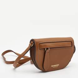 Pre Owned Burberry Brown Leather Micro Olympia Crossbody Bag
