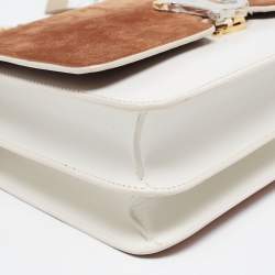 Pre Owned Burberry Brown/White Suede and Leather Medium TB Shoulder Bag