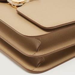 Pre Owned Burberry Beige Grain Leather Medium TB Shoulder Bag