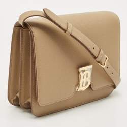 Pre Owned Burberry Beige Grain Leather Medium TB Shoulder Bag