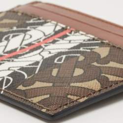 Pre Owned Burberry Brown Bridle Monogram Coated Canvas and Leather Sandon Card Holder 