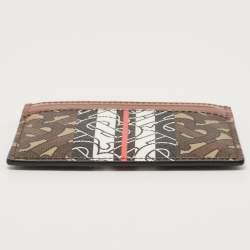 Pre Owned Burberry Brown Bridle Monogram Coated Canvas and Leather Sandon Card Holder 