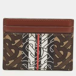Pre Owned Burberry Brown Bridle Monogram Coated Canvas and Leather Sandon Card Holder 