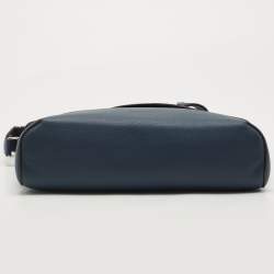 Pre Owned Burberry Blue Leather Large Pocket Messenger Bag