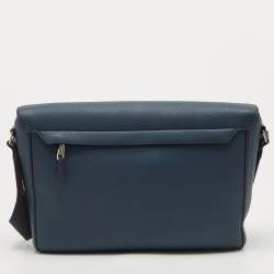 Pre Owned Burberry Blue Leather Large Pocket Messenger Bag