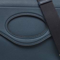 Pre Owned Burberry Blue Leather Large Pocket Messenger Bag